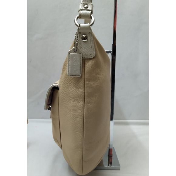 Coach Penelope Beige Pebbled Leather Turnlock Front Pocket Zipper Shoulder Bag - Picture 5 of 16
